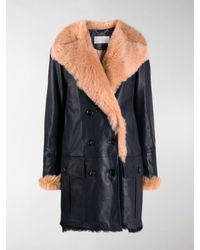 Chloé Fur Lined Double Breasted Coat - Blue