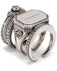 Alexander McQueen Engraved-logo Signet Ring - Metallic