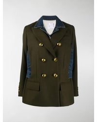 Sacai Hybrid Double Breast Denim Coat - Green