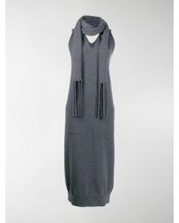 Ferragamo Scarf Detail Knit Dress - Gray