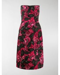 Prada Rose Print Midi Dress - Red