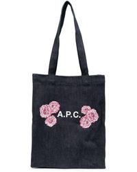 A.P.C. Shopper mit Blumen-Print - Blau