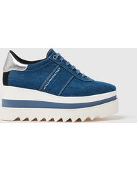 Stella McCartney - Sneak-Elyse Denim Toothed-Sole Platform Sneakers - Lyst