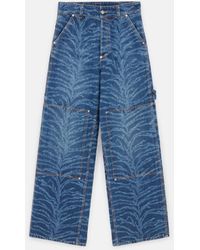 Stella McCartney - Tiger Pattern High-Rise Straight Leg Cargo Jeans, , Vintage Wash Denim - Lyst