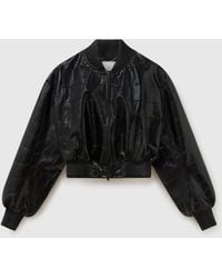 Stella McCartney - Crocodile-Embossed Cropped Bomber Jacket - Lyst