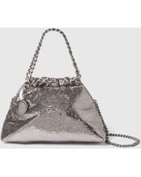 Stella McCartney - Falabella Cracked Metallic Drawstring Crossbody Bag - Lyst
