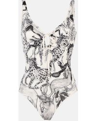 Stella McCartney Badeanzug mit Pferde-Print - Grau