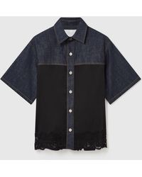 Stella McCartney - Satin Panel Short-Sleeve Denim Shirt - Lyst