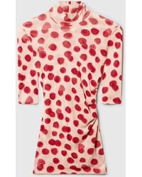 Stella McCartney - Raspberry Print High-neck Mesh Top - Lyst