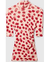 Stella McCartney - Raspberry Print High-neck Mesh Top - Lyst