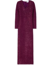 St. John - Long Sleeve Sequin Knit V-neck Gown - Lyst