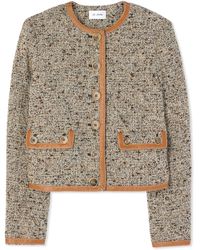 St. John - Leather Trim Multicolor Boucle Tweed Jacket - Lyst