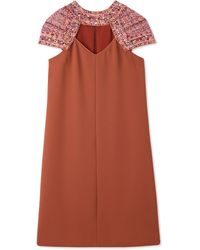 St. John - Satin Back Crepe Embellished Collar Short Dress - Lyst