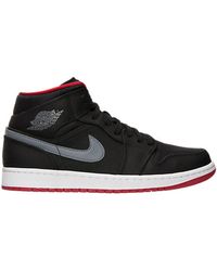 air jordan 1 mid black particle grey gym red