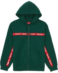 supreme text stripe zip up hoodie