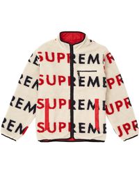 supreme reversible logo fleece jacket orange