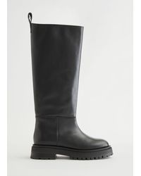 & Other Stories Chunky Sole Tall Leather Boots - Black