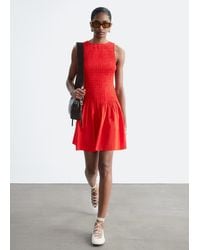 & Other Stories - Smocked Cotton Poplin Mini Dress - Lyst
