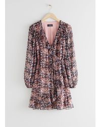 & other stories cloud print ruffled wrap dress in yellow