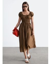 & Other Stories - Cotton Smocked Midi Dress - Lyst