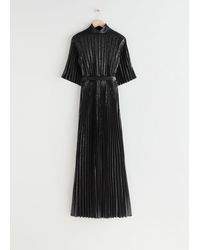 & Other Stories Belted Pleated Maxi Dress - Black