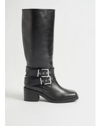 & Other Stories Biker Mid Calf Leather Boots - Black