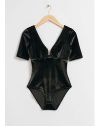 & Other Stories Velvet Jacquard Bodysuit - Black