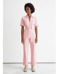 & Other Stories Belted Corduroy Jumpsuit - Pink