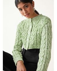 & Other Stories Cropped Cable Knit Cardigan - Green