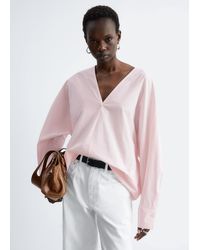 & Other Stories - Sculptural Cotton V-Neck Blouse - Lyst