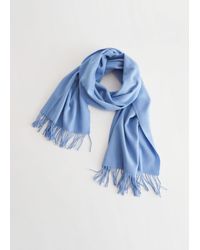 & Other Stories Fringed Wool Blanket Scarf - Blue