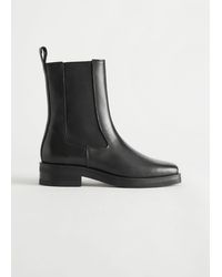 & Other Stories Square Toe Leather Boots - Black