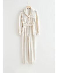 & Other Stories Belted Denim Jumpsuit - White