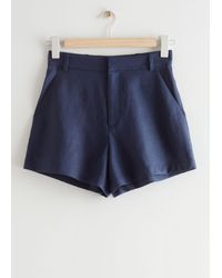 & Other Stories Printed Belted Linen Shorts in Blue Womens Clothing Shorts Mini shorts 