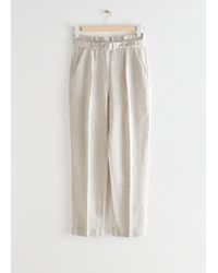 & Other Stories Belted High Waist Linen Trousers - Natural