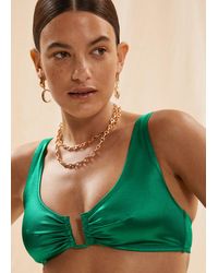& Other Stories Shiny Ruched Bikini Top - Green