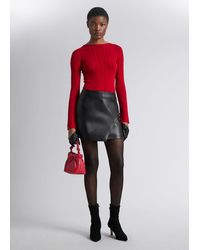 & Other Stories - Asymmetric Overlapped Leather Mini Skirt - Lyst