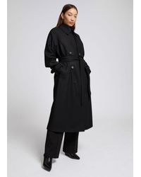 & Other Stories Relaxed Wool Belted Trench Coat - Black