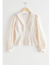 & Other Stories Pleated Puff Sleeve Blouse - White