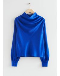 & Other Stories Cowl Neck Satin Blouse - Blue