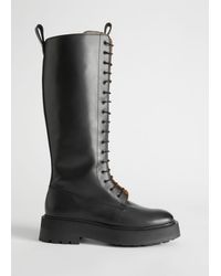 & Other Stories Chunky Knee High Leather Boots - Black
