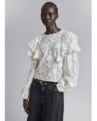 & Other Stories - Embroidered Ruffle Blouse - Lyst