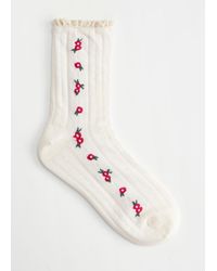 & Other Stories Frilled Floral Embroidery Socks - White