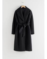 & Other Stories Oversized Belted Wool Coat - Black