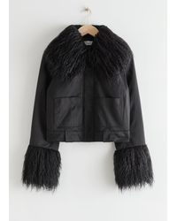 H&M Fluffy-trimmed Jacket  Fluffy Black Jacket With Hood