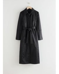 & Other Stories Fitted Belted Padded Coat - Black