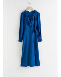 & other stories cloud print ruffled wrap dress in yellow