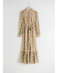 printed ruffle bib midi dress