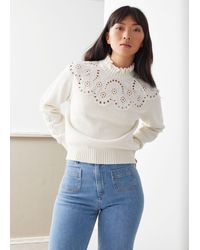 & Other Stories Wool Blend Scalloped Sweater - White