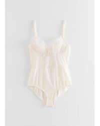 & Other Stories Embroidered Lace-trim Bodysuit - White